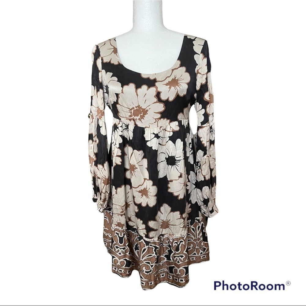 Aqua floral 100% Silk Dress S